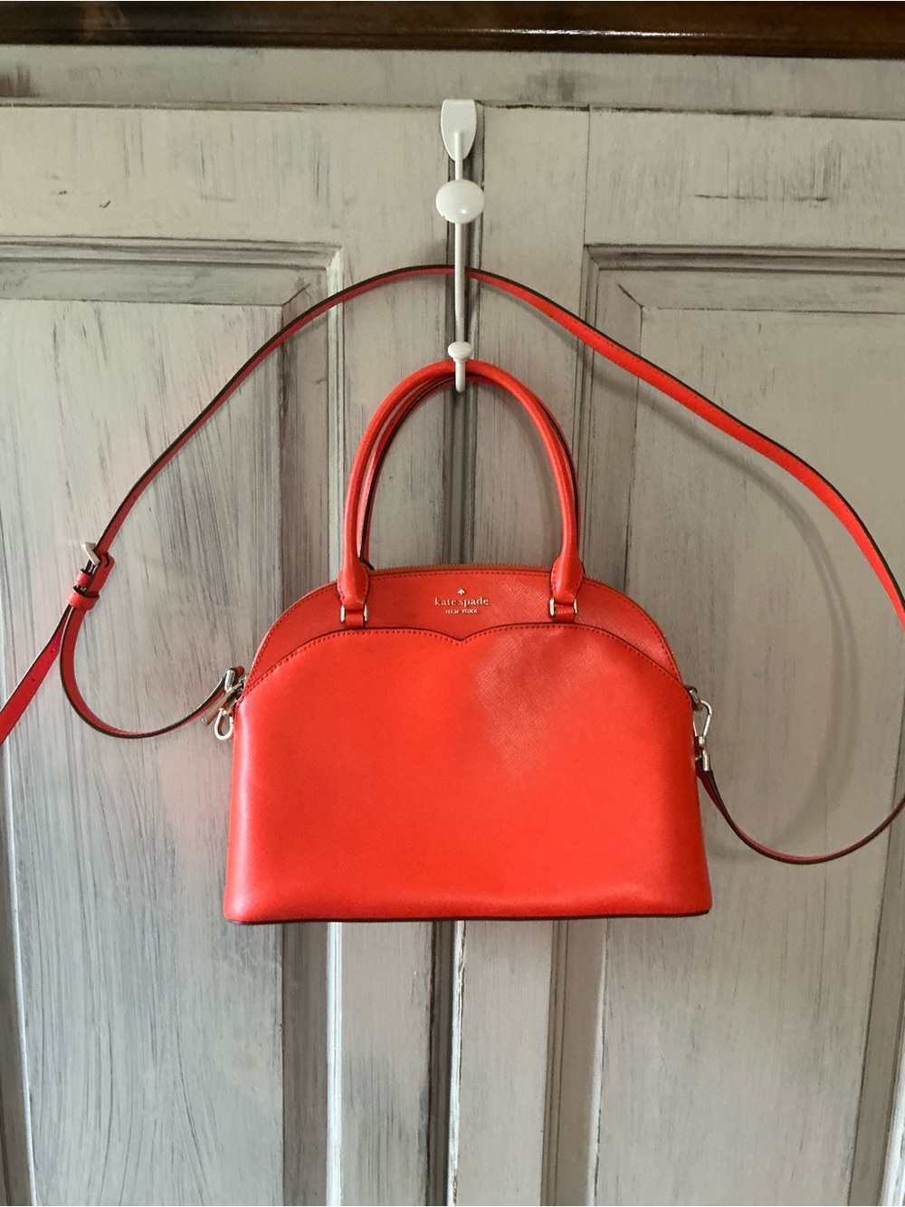 kate spade Coral Red Dome Satchel with Detachable Strap
